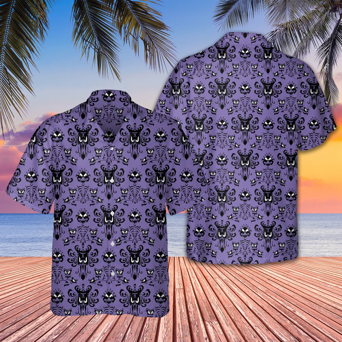 3D Haunted Mansion Pattern Halloween Unisex Hawaiian Shirt