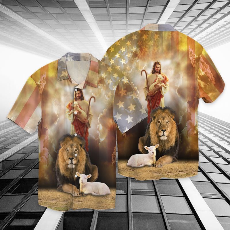 4th Of July Independence Day Jesus God Lion Hawaiian Shirt